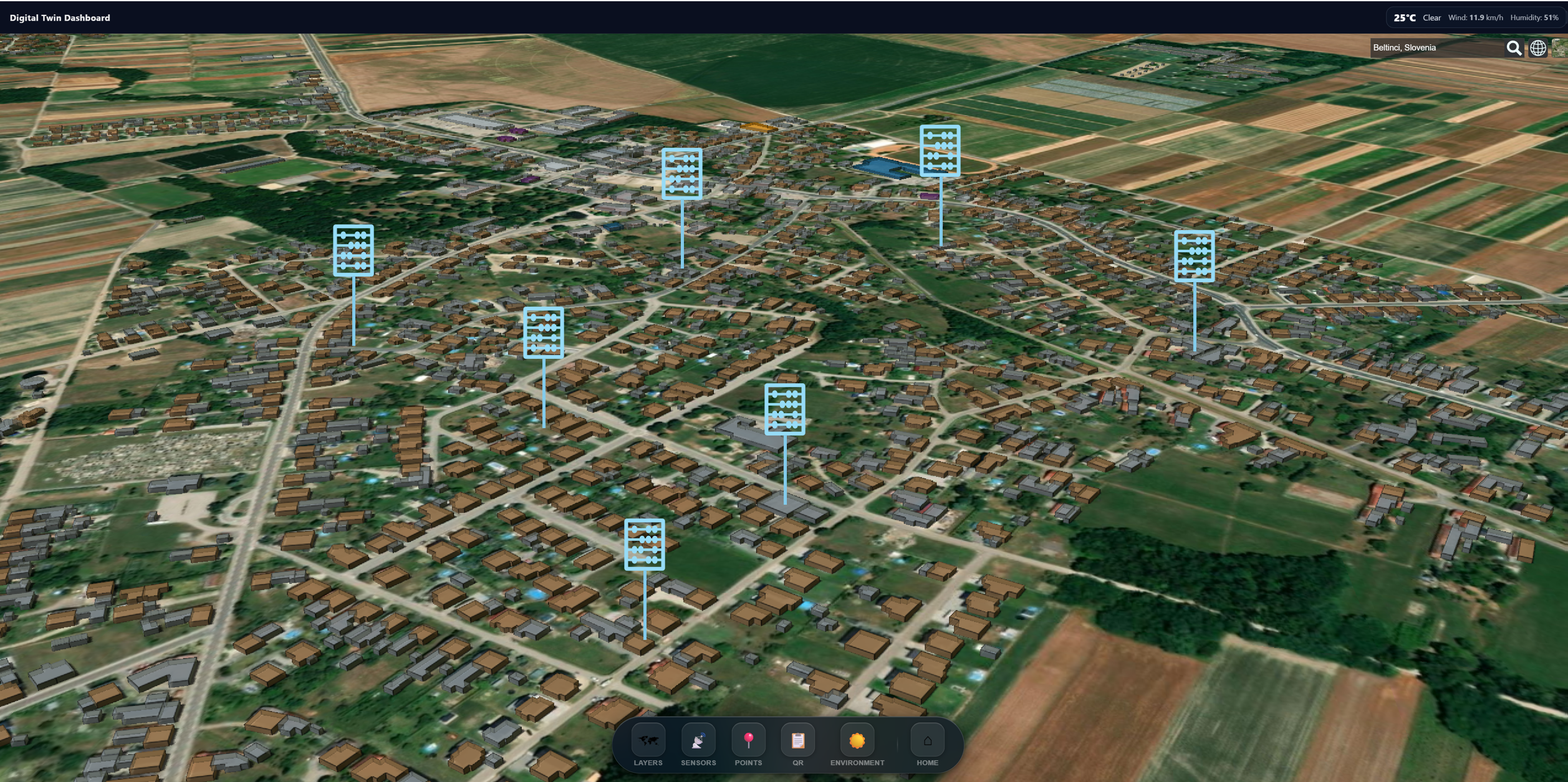 Sensus digital twin dashboard za prostorski pregled v občini Beltinci